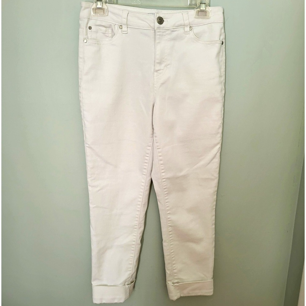 d.jeans Womens Size 6 White Slim Cropped capri Jeans Stretch 5-Pocket Button